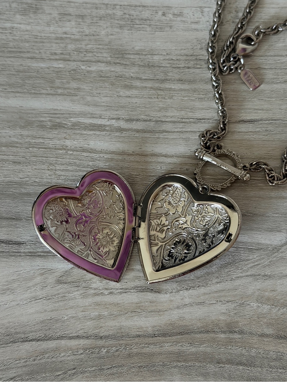 1928 Silver Heart Locket Necklace 26”